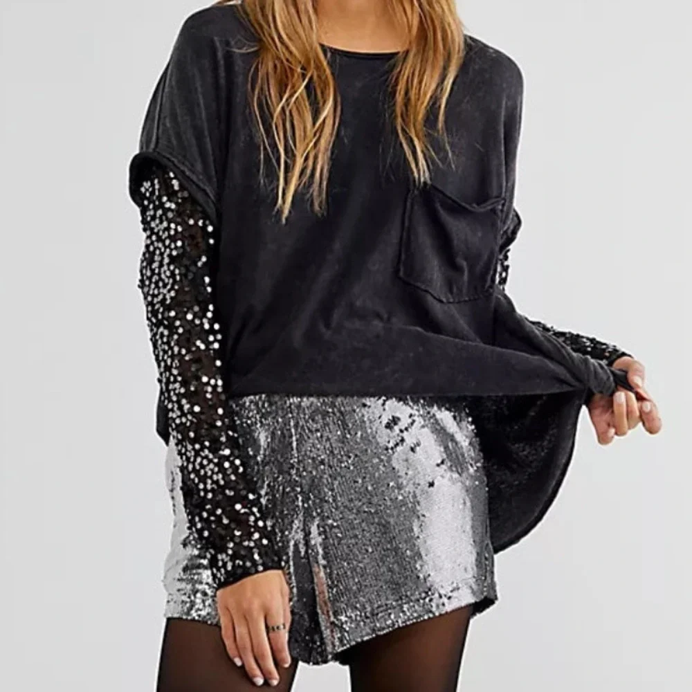 Free People Sequin Sleeve Celine Tee